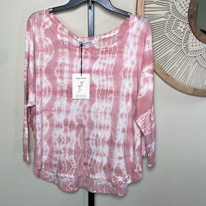 GROCERIES APPAREL pink, tie-dyed, dolman 3/4 sleeve top, NWT